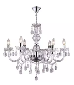 Globo Lighting Lustre, хромированный металл, прозрачный, прозрачные акриловые кристаллы, : 670 мм, В: 1660 мм, без 6x E14 40 Вт, 230 В., серебро