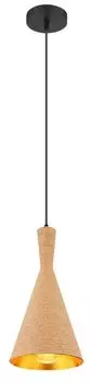 Globo Lighting подвесной светильник из металла, черный матовый, алюминий золотого цвета, коричневый текстиль, снаружи обтянут шнуром, : 190 мм, В: 1400 мм, без 1x E27 40 Вт 230 В.