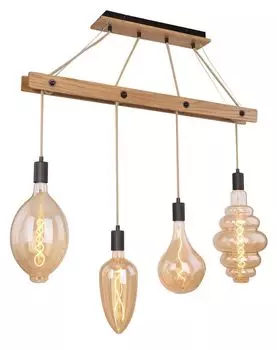 Globo Lighting подвесной светильник металлический черный матовый, цвет натурального дерева, без плафонов, ДхШхВ: 900х90х1200мм, без 4x E27 60Вт 230В.