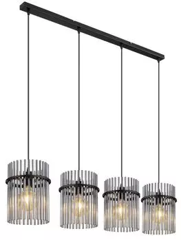 Globo Lighting подвесной светильник металлический черный матовый, стеклянные стержни дымчатые, кабель ПВХ черный, высоту можно укоротить, ДxШxВ: 1100x200x1400 мм, без 4x E27 60Вт 230В., серый