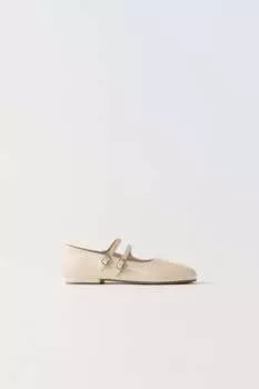Глянцевые балерины Zara, экрю белый