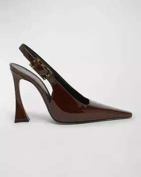 Глянцевые туфли-лодочки с открытой пяткой Stone Saint Laurent, цвет Bark Brown