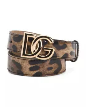 Глянцевый ремень Kim из телячьей кожи производства Италии Dolce & Gabbana, цвет Leopard