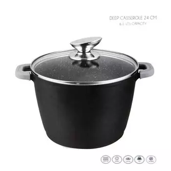 Глубокая кастрюля со стеклянной крышкой 24 см, алюминий/стекло, 2 части T24