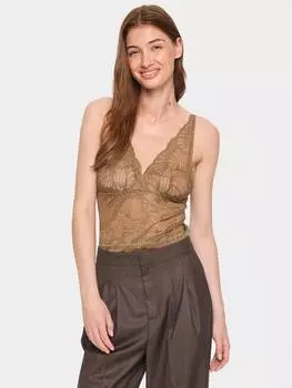 Глубокий топ с кружевом в виде ромашки Saint Tropez, цвет Shitake