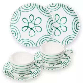 Gmundner Керамический завтрак с зеленым пламенем на 2 чашки Sonstige Verlage