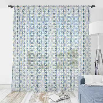 Гобелен ABAKUHAUS Azulejo, мотив португальской керамической плитки с османскими этническими арабесками, шелковистая атласная ткань для гостиной, спальни, 274 см x 274 см, бледно-оранжевый и синий пепельный цвет