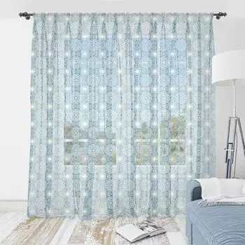 Гобелен ABAKUHAUS Blue Mandala, повторяющийся абстрактный восточный цветочный узор с филигранными мотивами, шелковистая атласная настенная ткань для гостиной, спальни, 274 см x 274 см, цвет слоновой кости и морской синий, мультиколор