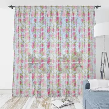 Гобелен ABAKUHAUS Flowers, иллюстрация цветов в мультяшном стиле, шелковистая атласная ткань для гостиной, спальни, 274 x 274 см, потолок Синий Зеленый Розовый, мультиколор