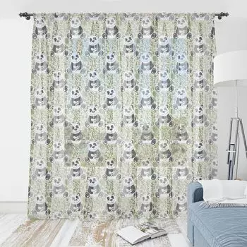 Гобелен ABAKUHAUS Panda, красивые улыбающиеся животные азиатских пород, ботаника, шелковистая атласная настенная ткань для гостиной, спальни, 274 см x 274 см, бледно-хаки, сине-серый, зеленый