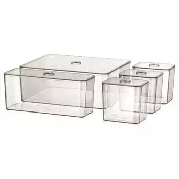 GODMORGON ГОДМОРГОН Контейнер с крышкой, 5 шт, дымчатый, 24x20x10 см IKEA