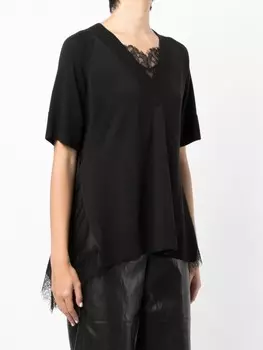 Goen.J футболка с кружевом и V-образным вырезом, черный