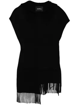 Goen.J пончо с капюшоном и бахромой, синий