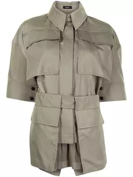 Goen.J твиловая рубашка с поясом, зеленый