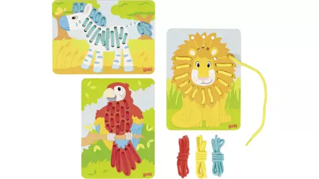 Goki Игра с резьбой: попугай, лев, зебра