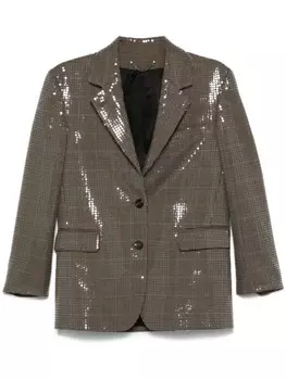 Golden Goose блейзер в ломаную клетку с пайетками, коричневый