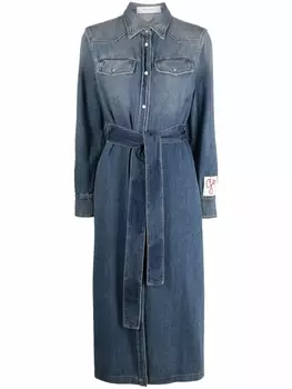 Golden Goose джинсовое платье с длинными рукавами и логотипом, синий