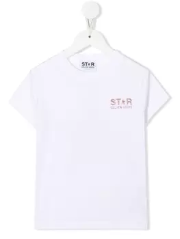 Golden Goose Kids футболка с блестками и принтом, белый
