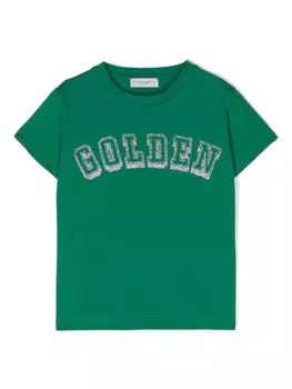 Golden Goose Kids футболка с блестками, зеленый