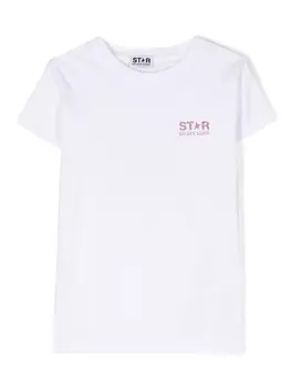 Golden Goose Kids футболка с принтом и блестками, белый