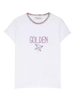 Golden Goose Kids футболка с вышитым логотипом, белый