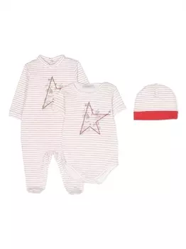Golden Goose Kids комплект из двух комбинезонов и шапки в полоску, белый