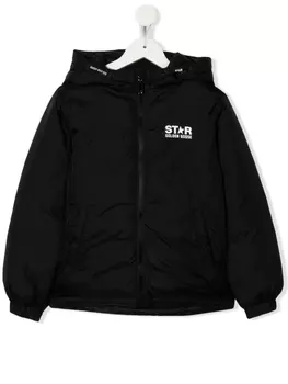 Golden Goose Kids куртка на молнии с капюшоном и логотипом, черный
