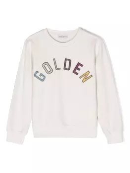 Golden Goose Kids махровая толстовка с нашивкой-логотипом, нейтральный цвет