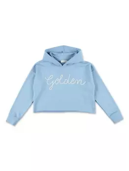 Golden Goose Kids укороченное худи с вышитым логотипом, синий