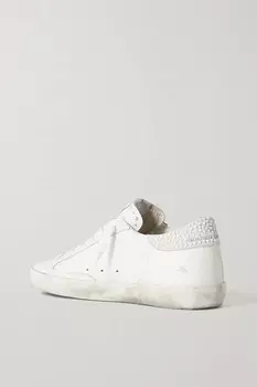 GOLDEN GOOSE кроссовки Super-Star из кожи с эффектом потертости и блестками, белый
