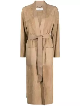 Golden Goose замшевое пальто с поясом, коричневый