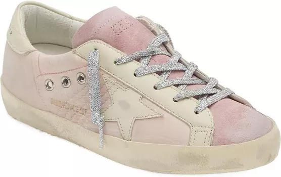Golden Goose Женские розовые кожаные замшевые кроссовки на шнуровке Super Star, розовый