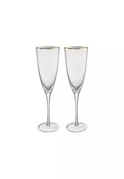 GOLDEN TWENTIES 2 бокала для шампанского с золотой оправой и бороздками, 250 мл BUTLERS, прозрачный