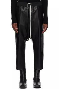 Голливудские укороченные кожаные брюки на шнурке Rick Owens, черный