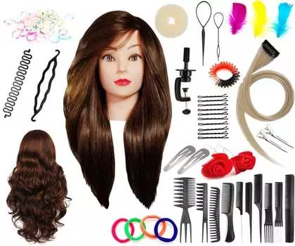 Головка тренировочная Алинка 60 см коричневая, волосы синтетика + фурнитура + ручка, насадка для парикмахерского расчесывания, насадка для упражнений, Calissimo