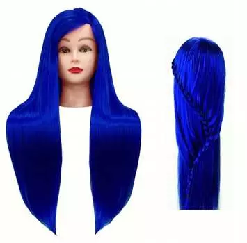 Головка тренировочная Iza 60 см синяя, термоволосы + ручка, насадка парикмахерская, насадка для упражнений, Calissimo, синий