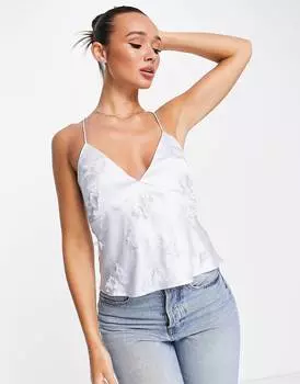 Голубая атласная майка с вышивкой ASOS DESIGN