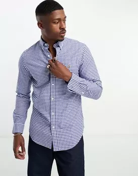 Голубая/белая оксфордская рубашка узкого кроя в клетку с логотипом Polo Ralph Lauren