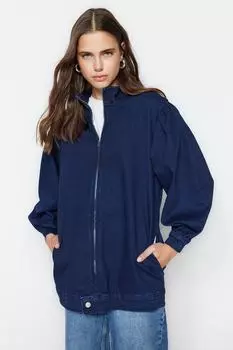 Голубая джинсовая куртка-бомбер Trendyol Modest, синий