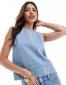 Голубая джинсовая майка с фестонами ASOS DESIGN