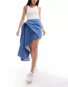 Голубая джинсовая мини-юбка с драпированным шлейфом & Other Stories