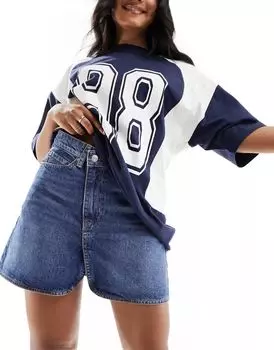 Голубая джинсовая мини-юбка с перекрещивающейся линией талии ASOS