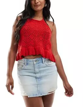 Голубая джинсовая мини-юбка с потертостями на подоле Pull&Bear