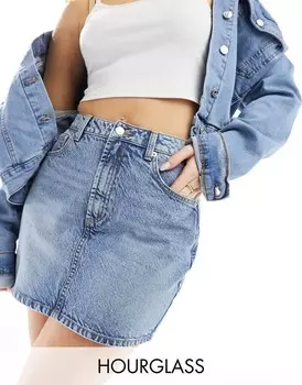 Голубая джинсовая мини-юбка с завышенной талией ASOS DESIGN Hourglass