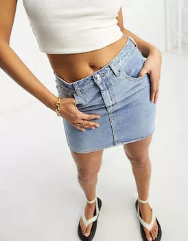 Голубая джинсовая мини-юбка с завышенной талией ASOS DESIGN Hourglass