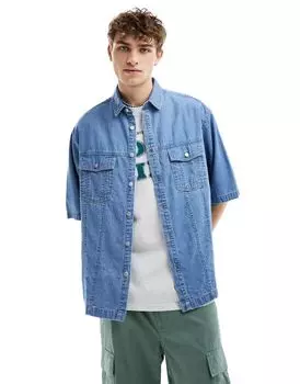 Голубая джинсовая рубашка свободного кроя с короткими рукавами ASOS DESIGN