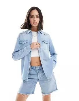 Голубая джинсовая рубашка Vero Moda – с карманом