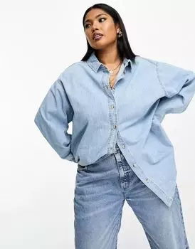 Голубая джинсовая рубашка в стиле минимализма ASOS DESIGN Curve