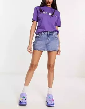 Голубая джинсовая юбка мини с заниженной талией Noisy May