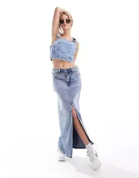Голубая джинсовая юбка прямого кроя Levi's длиной до щиколотки с разрезом спереди